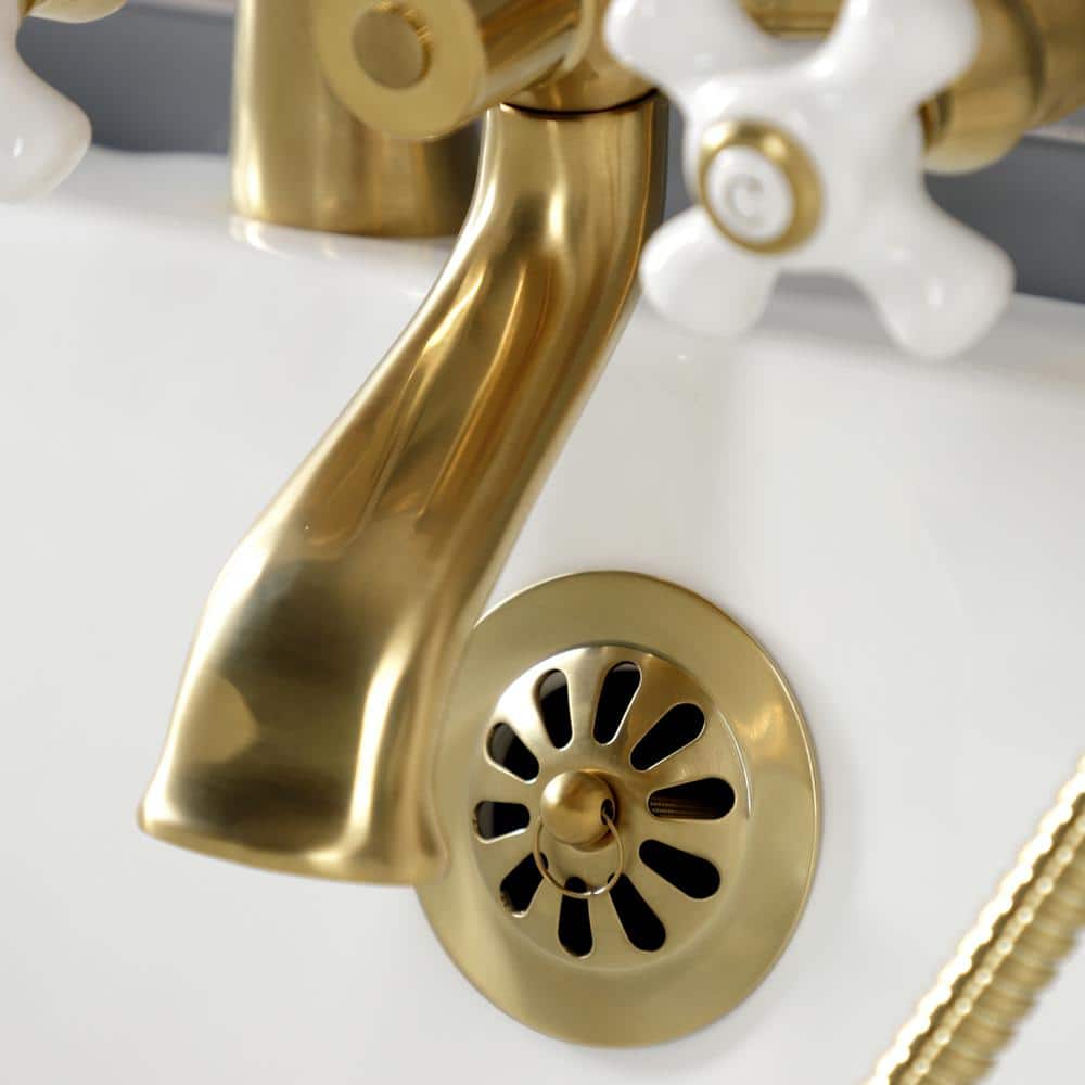 Brushed Brass Deck Mount Clawfoot Tub Faucet with Hand Shower