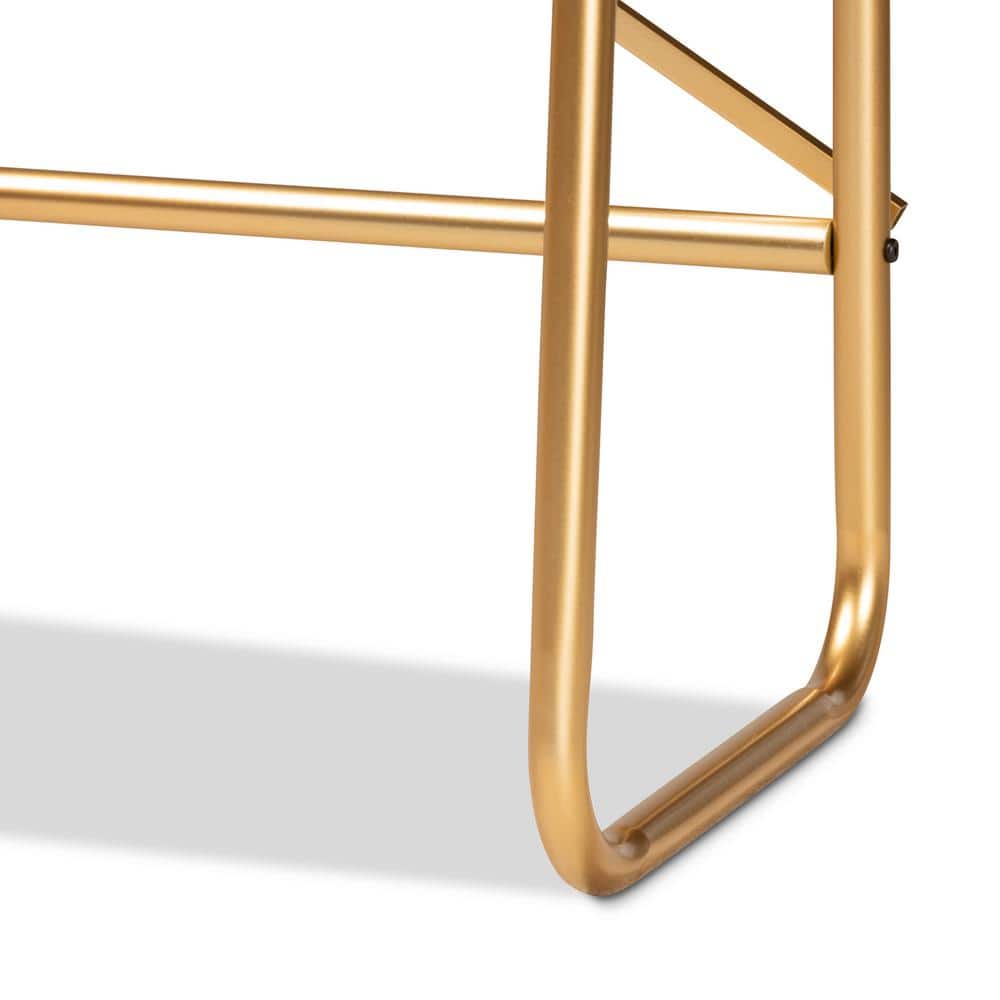 Merida Brushed Gold and Natural Brown Wood 2-Tier Queen Overbed Shelf