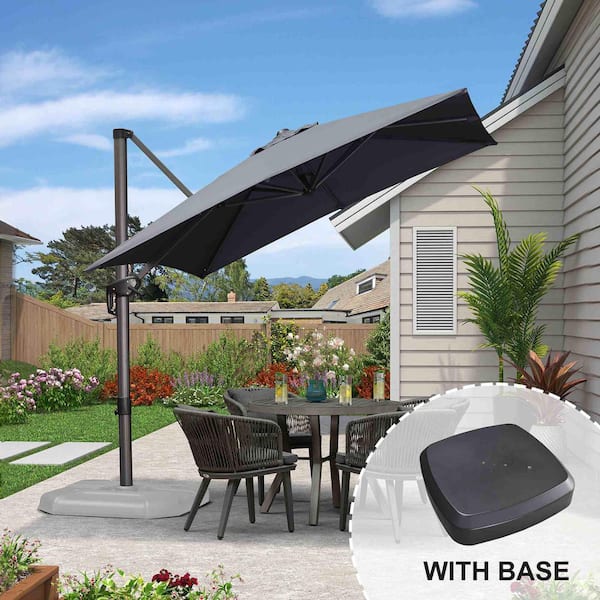 PURPLE LEAF 8 ft. Square Aluminum Outdoor Patio Cantilever Umbrella Offset 360-Degree Rotation Umbrella with Wheels Base, Gray
