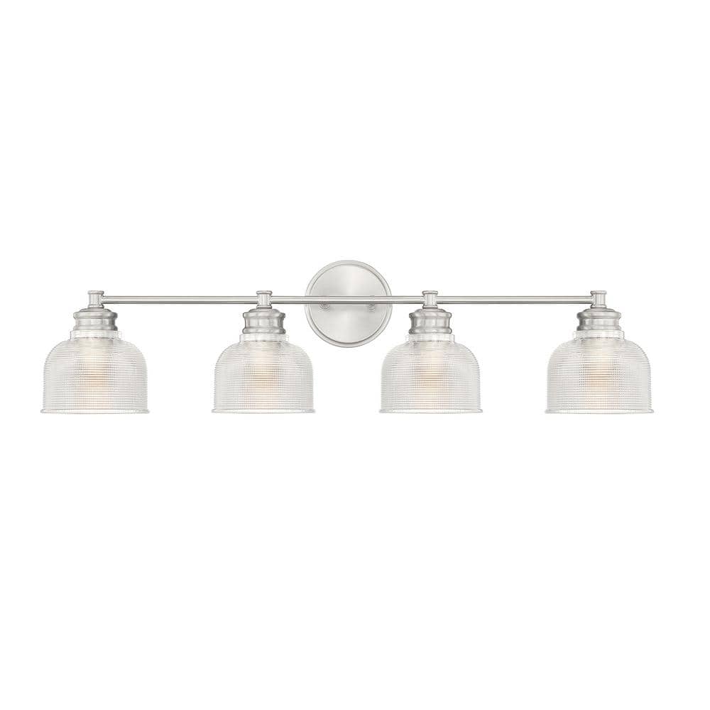 32 in. W x 9.25 in. H 4-Light Brushed Nickel Bathroom Vanity Light with Clear Glass Shades price history on PriceWatchPro