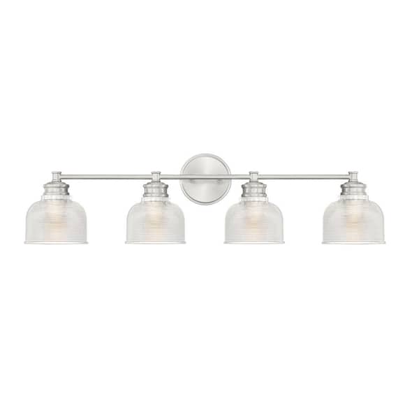 Savoy House 32 in. W x 9.25 in. H 4-Light Brushed Nickel Bathroom Vanity Light with Clear Glass Shades