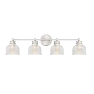 32 in. W x 9.25 in. H 4-Light Brushed Nickel Bathroom Vanity Light with Clear Glass Shades