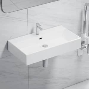 Turner Vitreous China 30 in. W x 16 in. D x 5 in. H Wall-Mount Bathroom Sink with Faucet Hole and Overflow in White