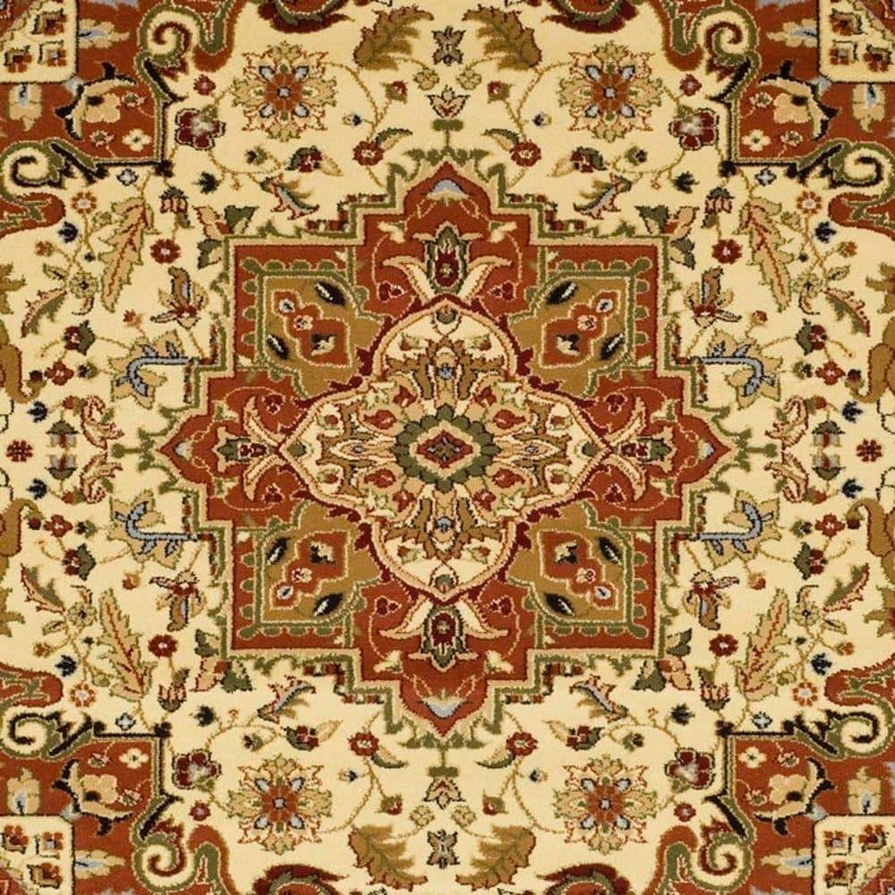 Ivory and Rust Floral Square Synthetic Area Rug