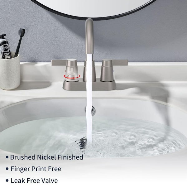 4 in. Centerset Double Handle High Arc Bathroom Sink Faucet with Drain Kit in Brushed Nickel