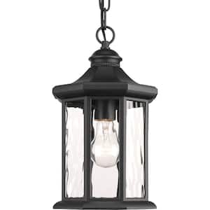 Edition Collection 1-Light Textured Black Clear Water Glass Traditional Outdoor Hanging Lantern Light