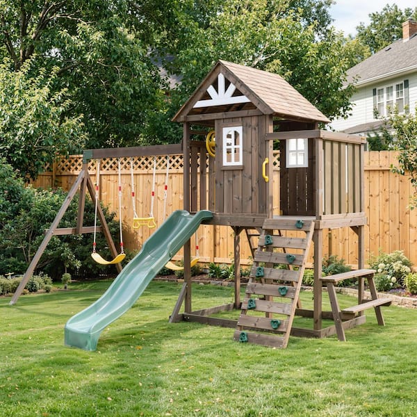 slide wooden playground ladder