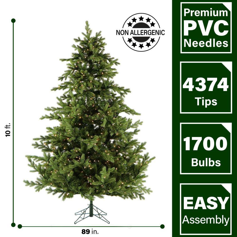 10-Ft Green Pine Christmas Tree with Warm White LED Lights