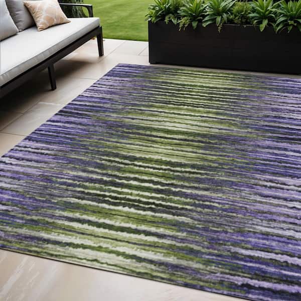 Purple, Lilac, Lavender 5 ft. x 8 ft. Woven Striped Polyester Rectangle Indoor/Outdoor Area Rug