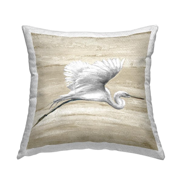 Flying Heron Soft Sand Pattern Natural Tones Tan Square Outdoor Throw Pillow