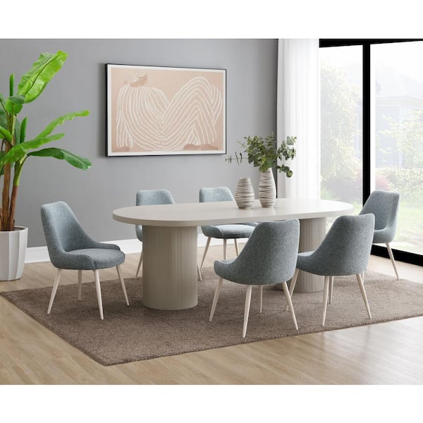 ★acme☆ Acme Furniture Laela Blue Boucle and Bone White Finish Side Chair