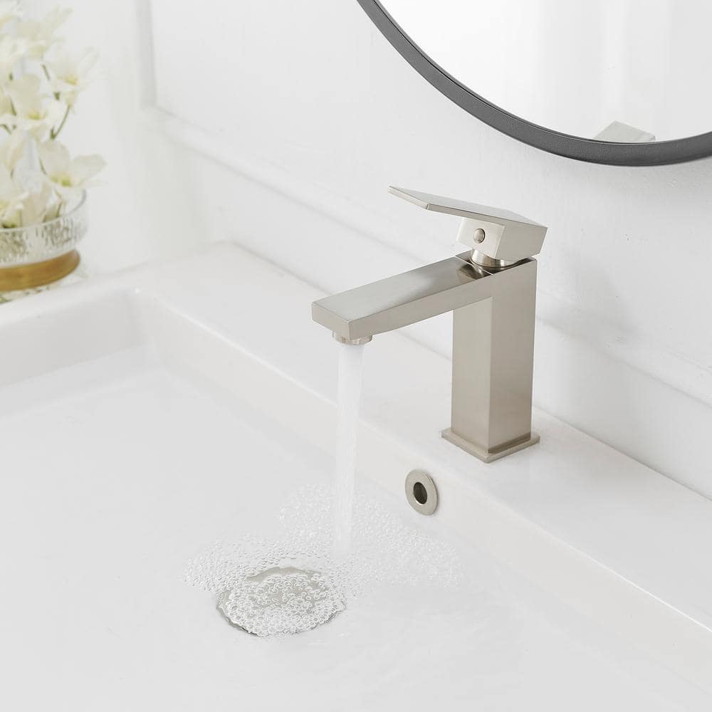 Brushed Nickel Single-Handle Low-Arc Bathroom Faucet