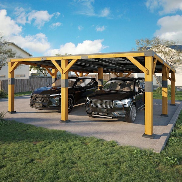 20 ft. W x 20 ft. D x 9.2 ft. H Brown Roof Cedar Wood Carport
