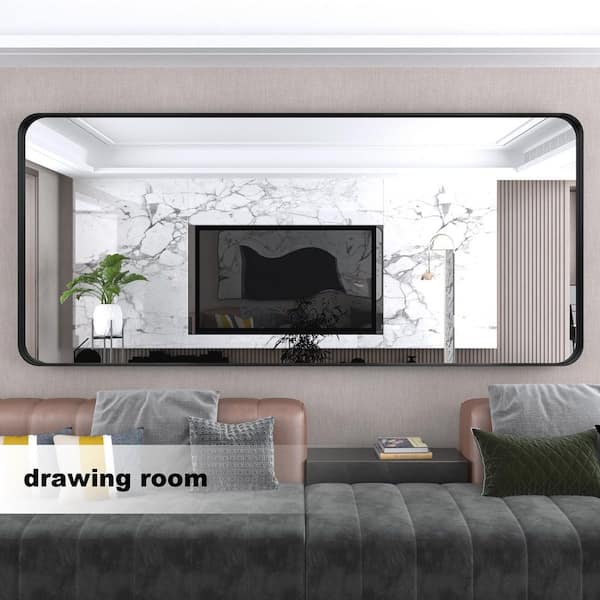 72 in. W x 32 in. H Large Rectangular Framed Wall Mounted Bathroom Vanity Mirror in Black