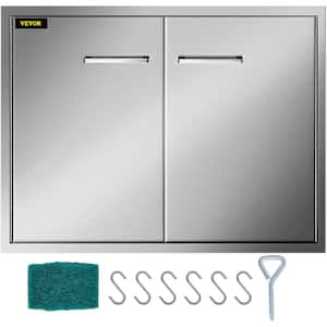 33 in. W x 23 in. H 304 Stainless Steel Double BBQ Access Door with Hooks Outdoor Kitchen Doors for Outside Cabinet