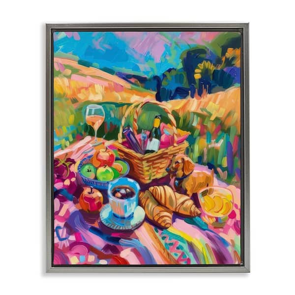 Stupell Industries Bright Impressionist Picnic by LSR Design Studio Gray Floater Frame Food Graphic Art Print 31 in. x 25 in.