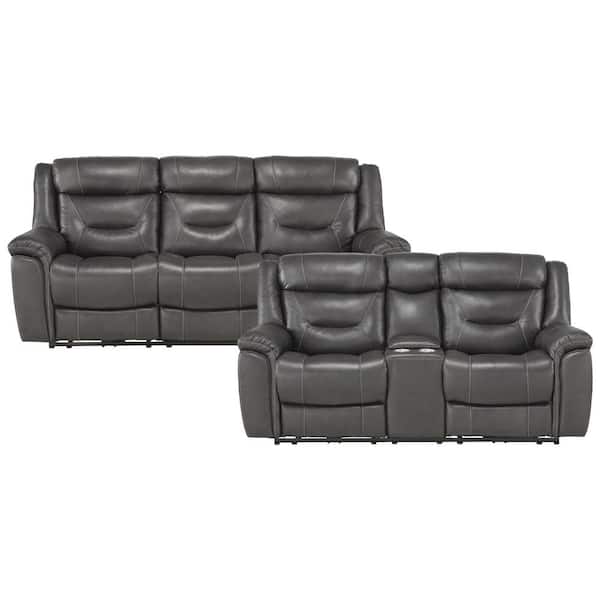 EVERGLADE HOME Barbal 163.5 in. W Round Arm Faux Leather Rectangle Sofa in Gray