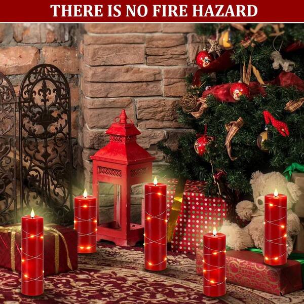 Red Battery Powered Plastic 1 Wick Flameless Candle with String