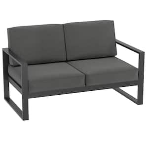 Aluminum Outdoor Loveseat with Gray Cushions