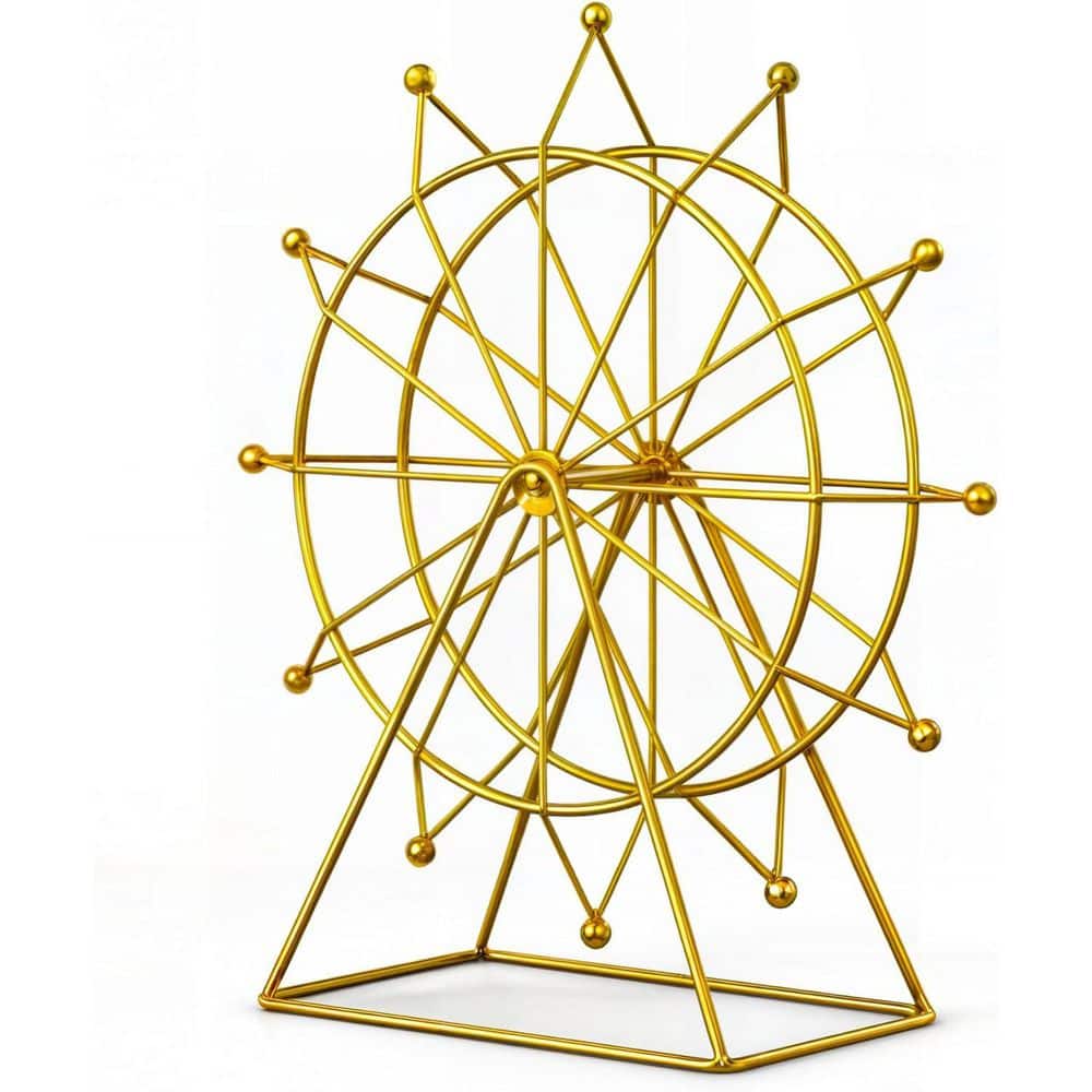9 in. x 9 in. Gold Ferris Wheel Bookshelf Decor Metal - Art Deco