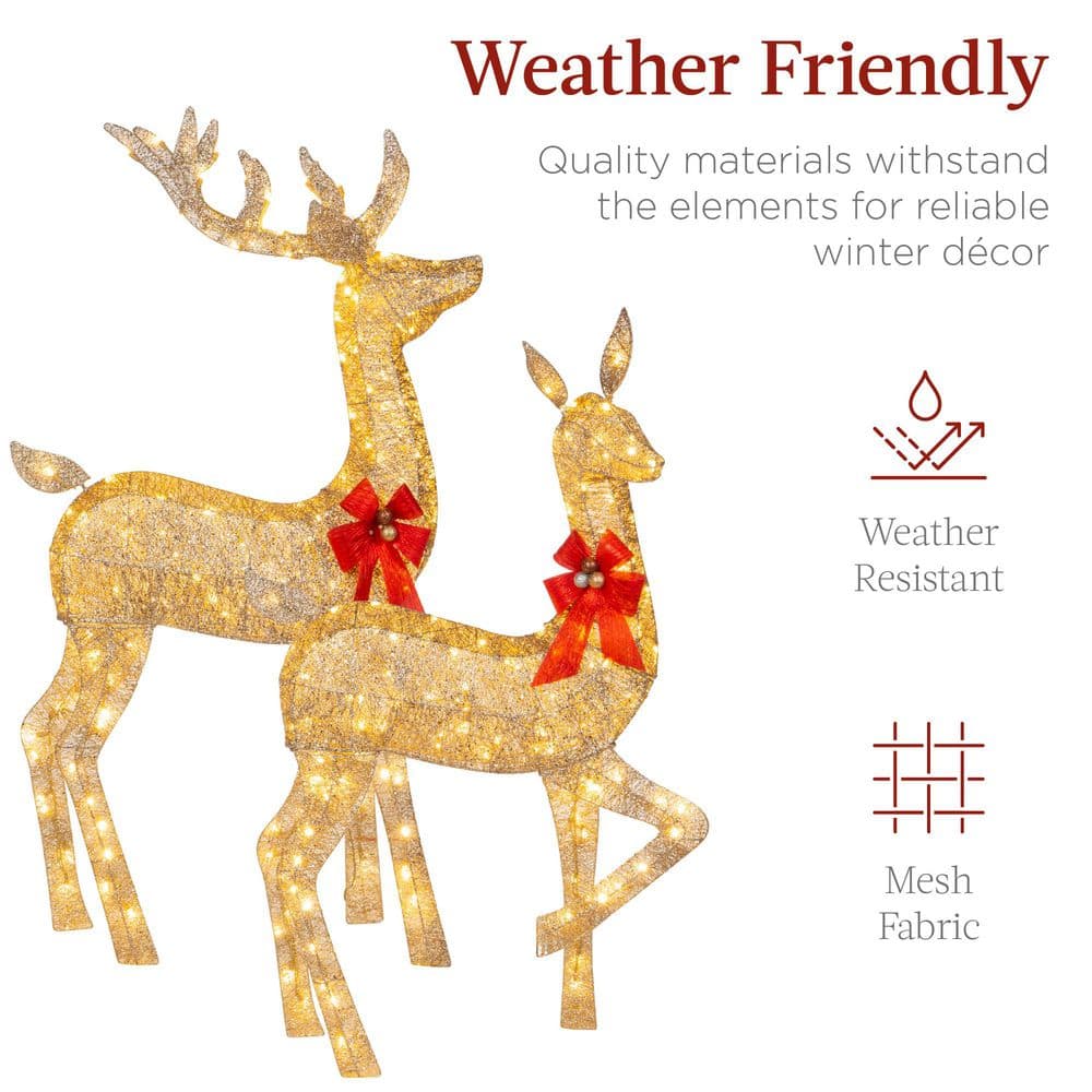 Gold Lighted Christmas Deer Family Set with LED Lights