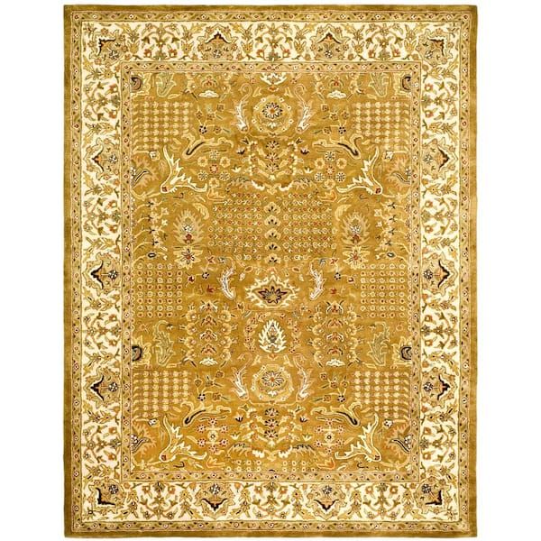 Classic 10 ft. x 14 ft. Gold/Beige Antiqued Border Area Rug