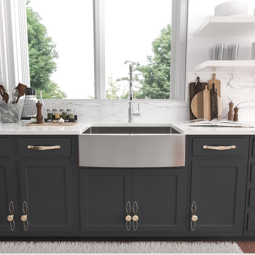 36-Inch Brushed Stainless Steel Farmhouse Apron-Front Single Bowl Kitchen Sink
