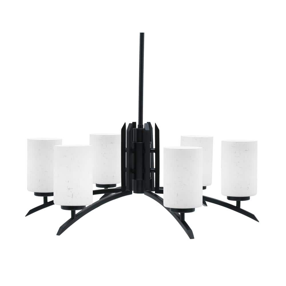 Siena 6-Light Matte Black Chandelier, Round Chandelier with White Muslin Gl