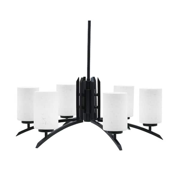 Unbranded Siena 6-Light Matte Black Chandelier, Round Chandelier with White Muslin Glass Shades, No bulb Included