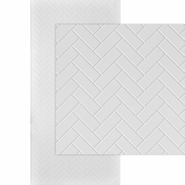 Herringbone 4 ft. x 8 ft. Gloss White Paintable PVC Decorative Wall Panels (5-Pack)