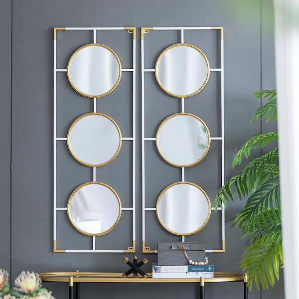 Gold And White 43.3 in W x 15.7 in. H Art Deco Rectangle Iron Framed Mirror Wall Mirror Wall Decor Mirror