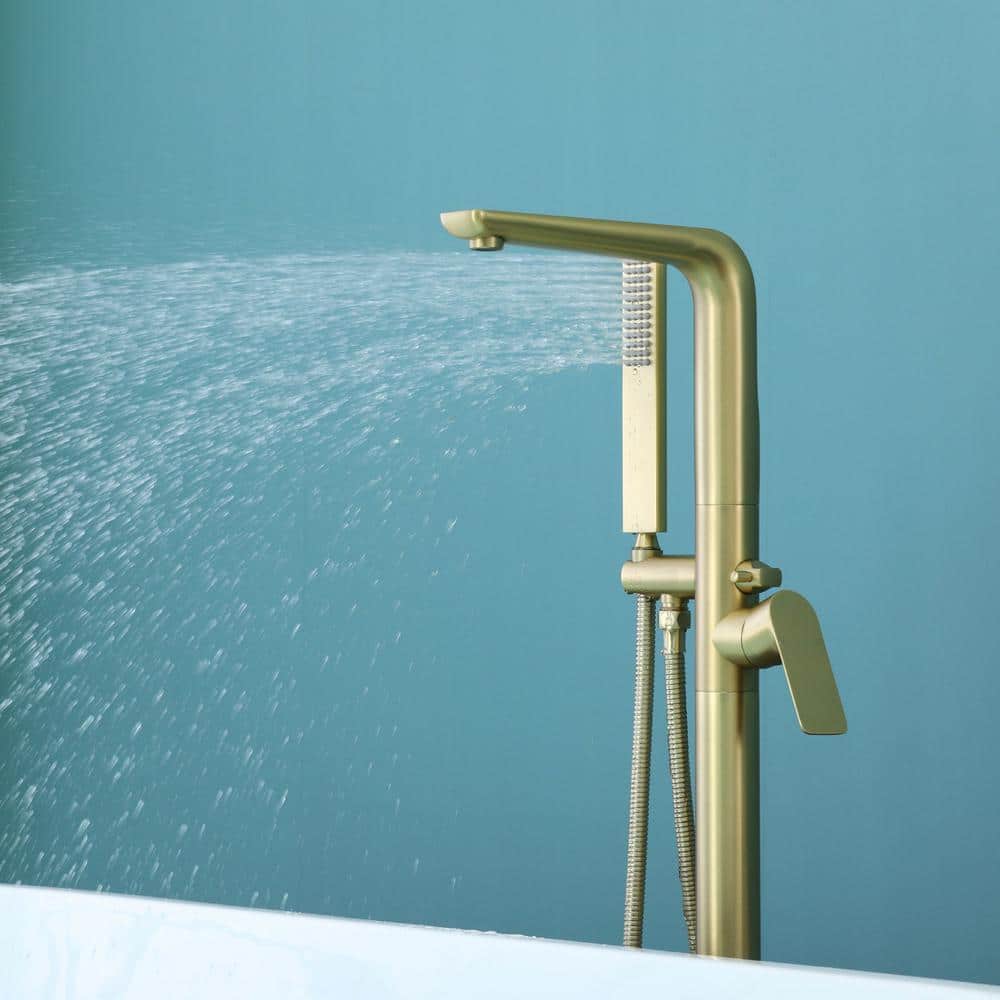 Brushed Gold Freestanding Bathtub Faucet with Hand Shower