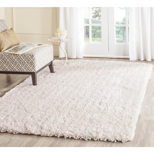 Popcorn Shag Ivory 6 ft. x 6 ft. Square Solid Area Rug