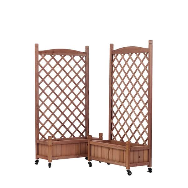 FIROMO 22.44 x 8.66 x 5.90 in Outdoor Wood Raised Garden Bed Planter Box with Trellis Raised Bed Brown (2 Pack)