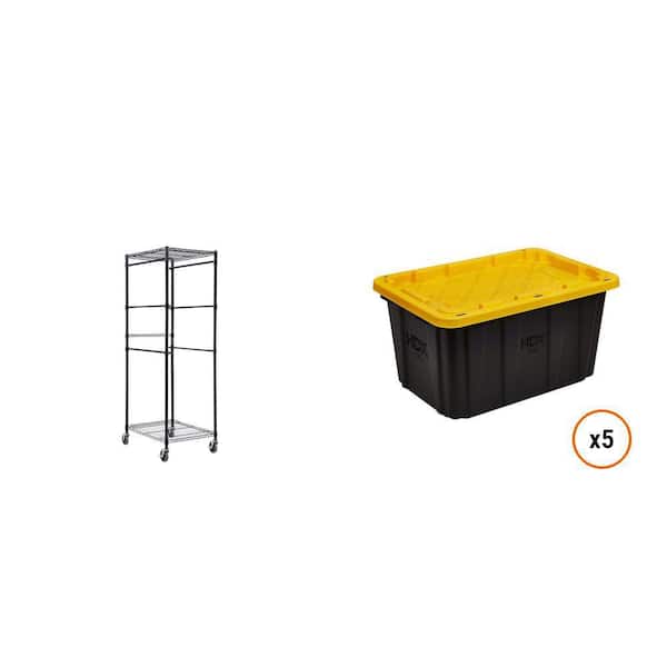 2-Shelf Steel Wire Rack (22 in. x 69 in. x 28.5 in.) and 5-Pack 27 Gal. Totes