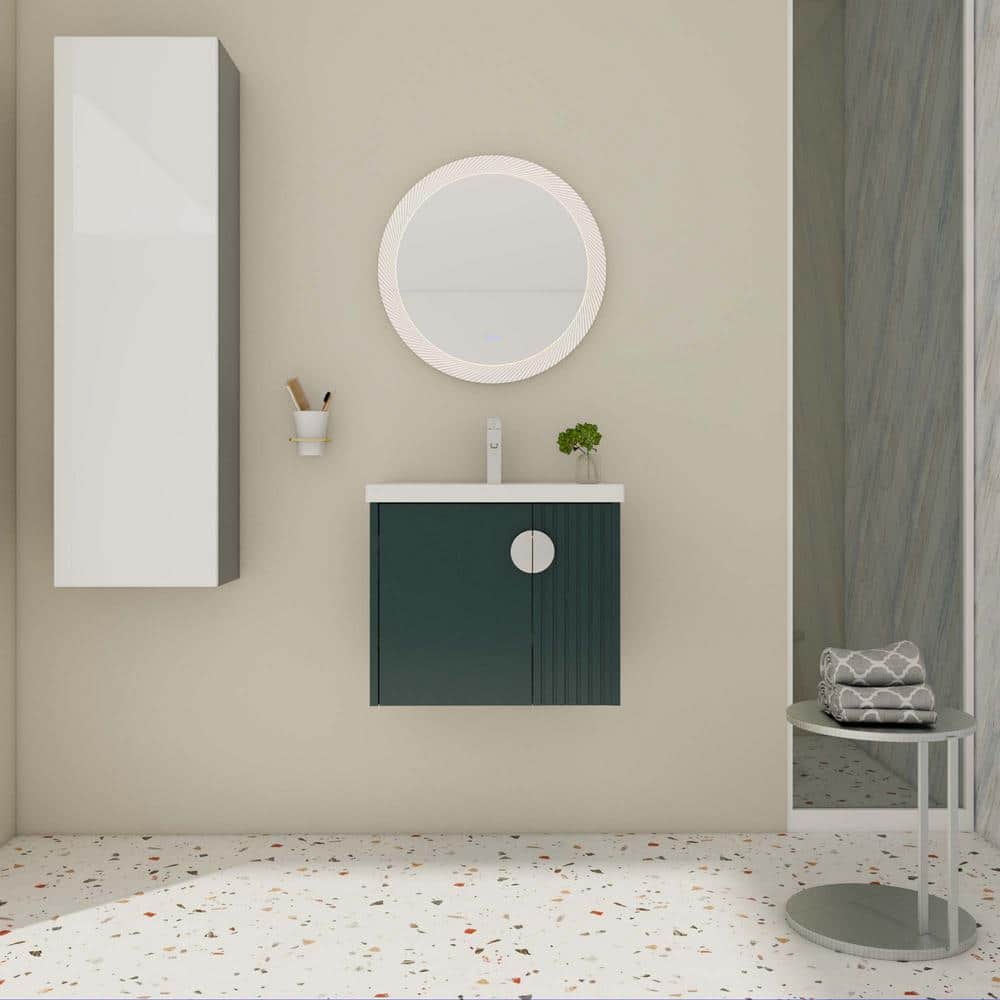 24 in. Green Wall-Mounted Plywood Bathroom Vanity with White Ceramic Sink and Soft-Close Cabinet Door price history on PriceWatchPro