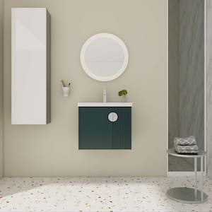 24 in. Green Wall-Mounted Plywood Bathroom Vanity with White Ceramic Sink and Soft-Close Cabinet Door