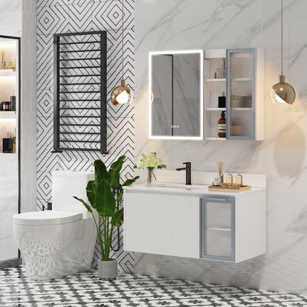 40 in.W x 22 in.D x 20 in.H Solid Wood Wall Bath Vanity in White with White Quartz Top, Soft-Close Drawers, Single Sink