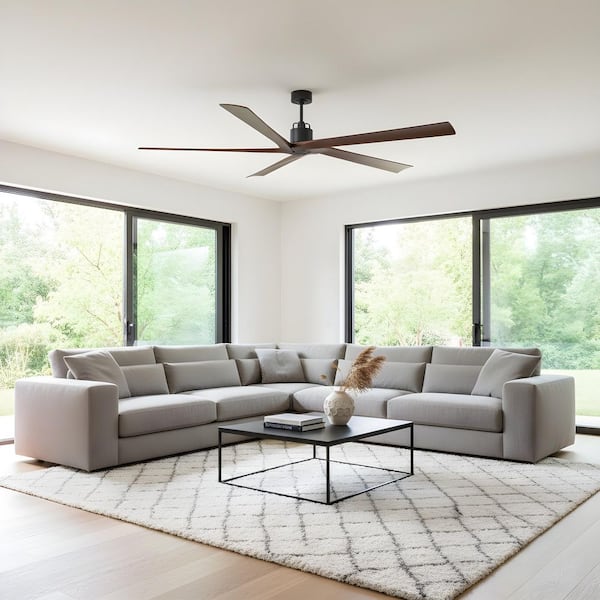 Fan Aspen 84 in. Aged Pewter Downrod Mount Standard Ceiling Fan with Dark Walnut Blades and Remote