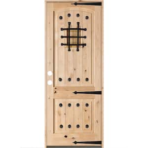 36 in. x 96 in. Mediterranean Knotty Alder Arch Top Unfinished Single Right-Hand Inswing Prehung Front Door