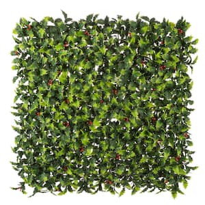 19 in. Green Artificial Holly Mistletoe 20 in. x 20 in. Foliage Panel 12-Pieces