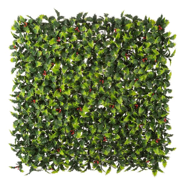 NATURAE DECOR 19 in. Green Artificial Holly Mistletoe 20 in. x 20 in. Foliage Panel 12-Pieces