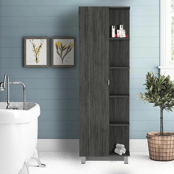 Zeus & Ruta 20.16 in. W x 8.46 in. D x 62.2 in. H Dark Gray Bathroom Linen Cabinet Four Interior Shelves Five External Shelves