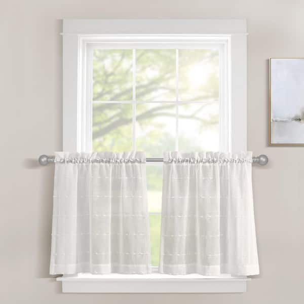 HOMEBOUTIQUE Farmhouse Textured Sheer Kitchen Tiers White 58x24+1.5 Set (Each 29x24+1.5)