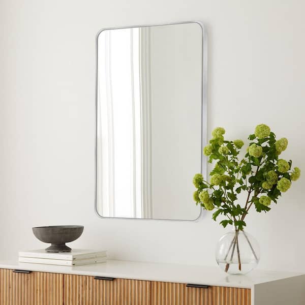 24 in. W x 36.1 in. H Modern Rectangular Aluminum Frame Silver Wall Mirror (Screws Included)