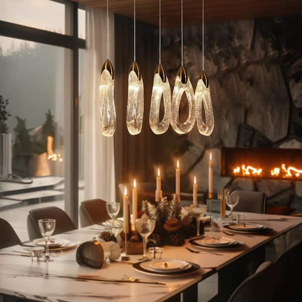 LNC Eclinataric 5-Light Dimmable Integrated LED Plating Brass Chandelier with Resin Decorations