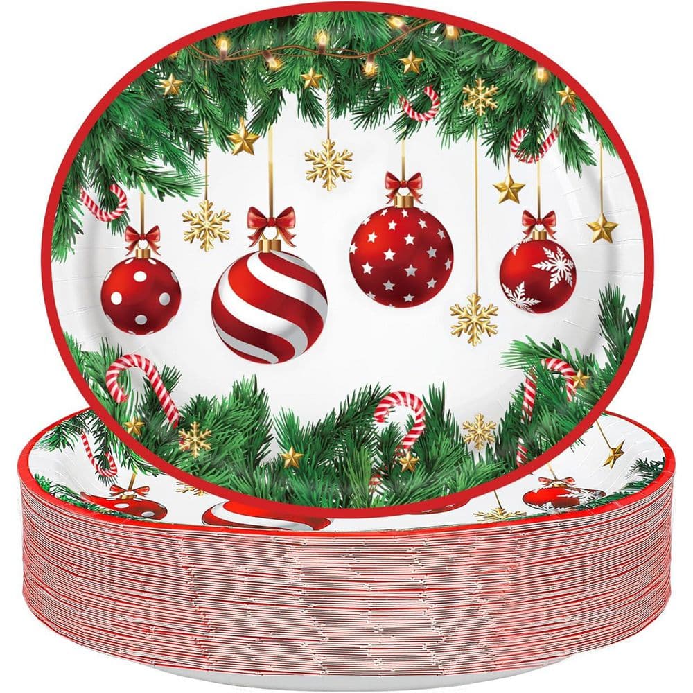 10 in. x 12 in. Christmas Paper Platters, Large Xmas Dinner Serving Platters for Holiday Party Supplies (50-Pack)