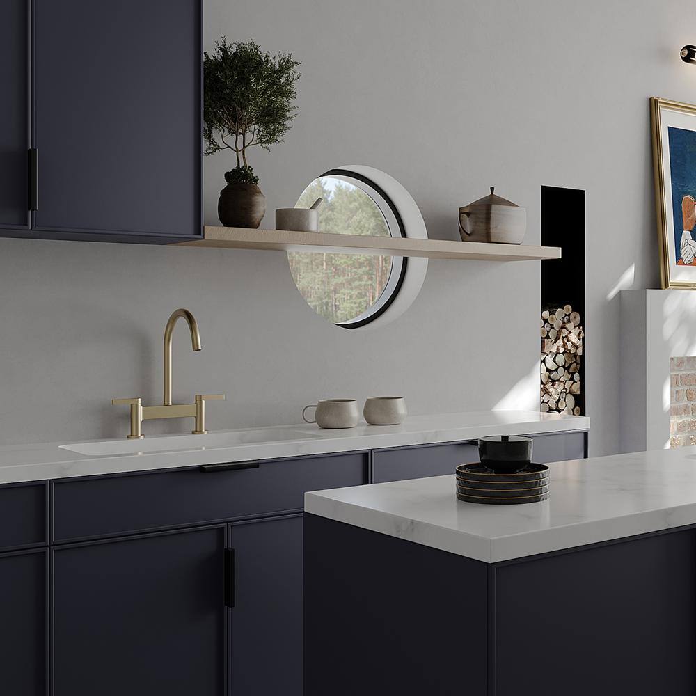 Brushed Gold Double Handle Bridge Kitchen Faucet