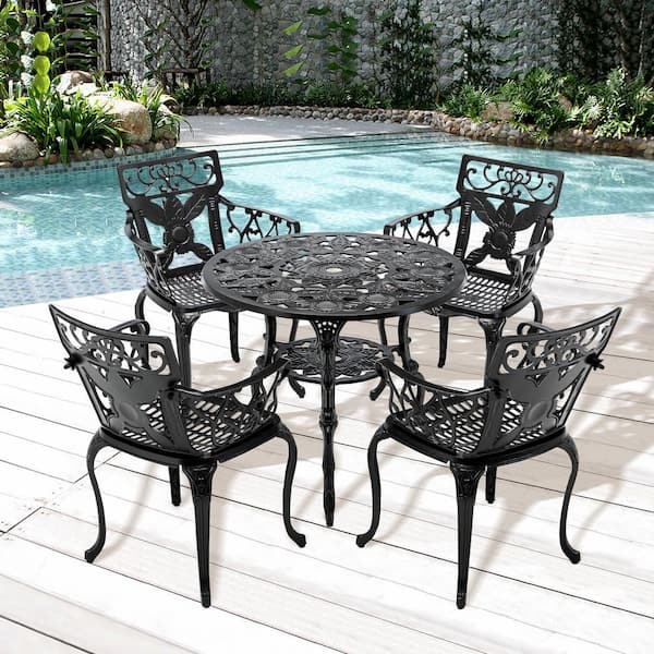 Flynama 5-Piece Aluminium Sunflower KD Set for Outdoor in Black