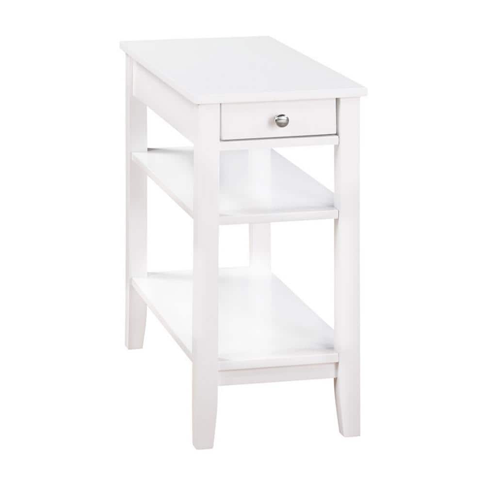 White Wood and Metal Chairside End Table with Storage